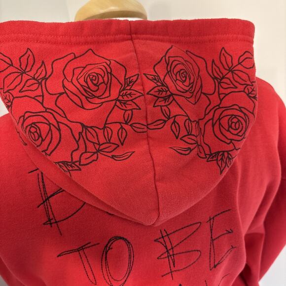Reason Red Graphic Embroidery Hoodie Roses Be Real Not Perfect Unisex M - Picture 7 of 15